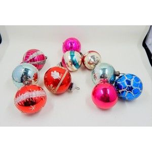 Vintage Glass Christmas Tree Ornament Lot Shiny Brite Czechoslovakia 10 Pieces
